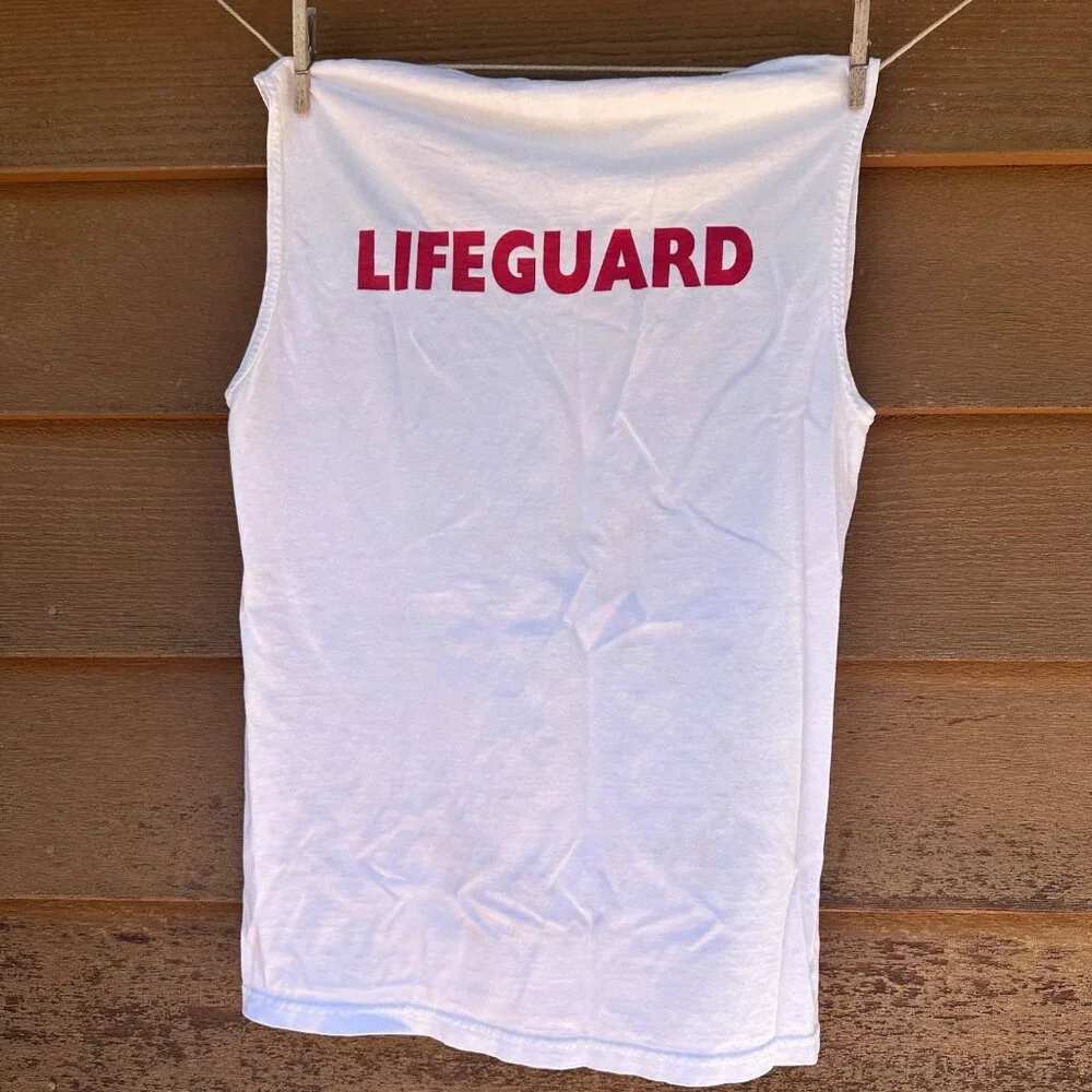Vintage Jerzees County Of Mariposa Lifeguard Muscle Tank Top White/Red 100% Cott - Picture 4 of 10